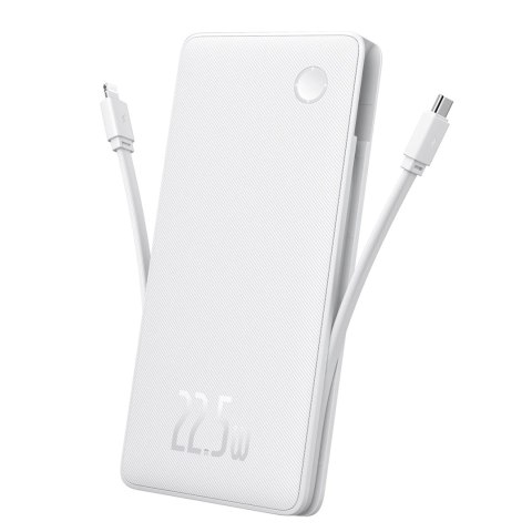 Powerbank Baseus Airpow Lite 10000mAh 22,5W z wbudowanymi kablami USB-C i Lightning - biały