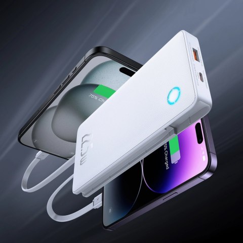 Powerbank Baseus Airpow Lite 10000mAh 22,5W z wbudowanymi kablami USB-C i Lightning - biały