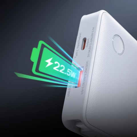 Powerbank Baseus Airpow Lite 10000mAh 22,5W z wbudowanymi kablami USB-C i Lightning - biały