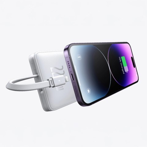 Powerbank Baseus Airpow Lite 10000mAh 22,5W z wbudowanymi kablami USB-C i Lightning - biały