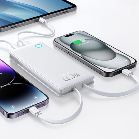 Powerbank Baseus Airpow Lite 10000mAh 22,5W z wbudowanymi kablami USB-C i Lightning - biały