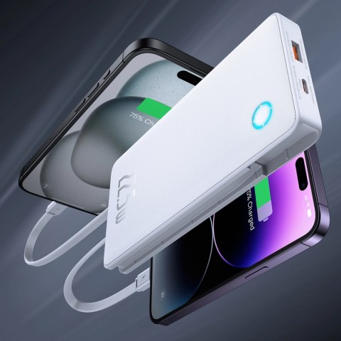 Powerbank Baseus Airpow Lite 10000mAh 22,5W z wbudowanymi kablami USB-C i Lightning - biały
