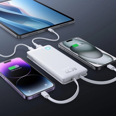 Powerbank Baseus Airpow Lite 10000mAh 22,5W z wbudowanymi kablami USB-C i Lightning - biały
