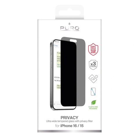 Szkło hartowane Puro Privacy Tempered Glass do iPhone 16 / iPhone 15