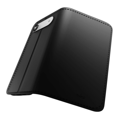 Etui Puro Wallet Stand na iPhone 17 Air z ekoskóry, z klapką, portfelem i funkcją podstawki - czarne