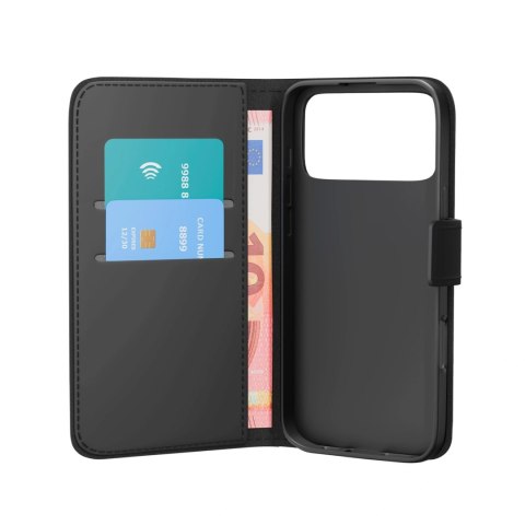 Etui Puro Wallet Stand na iPhone 17 Pro Max z ekoskóry, z klapką, portfelem i funkcją podstawki - czarne