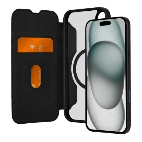 Etui skórzane Puro Book Mag MagSafe z klapką i schowkiem na karty do iPhone 16 Plus - czarne