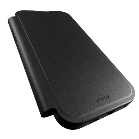 Etui skórzane Puro Book Mag MagSafe z klapką i schowkiem na karty do iPhone 16 Pro - czarne