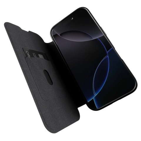 Etui skórzane Puro Book Mag MagSafe z klapką i schowkiem na karty do iPhone 16 Pro - czarne