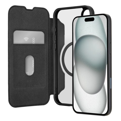 Etui skórzane Puro Book Mag MagSafe z klapką i schowkiem na karty do iPhone 16 - czarne