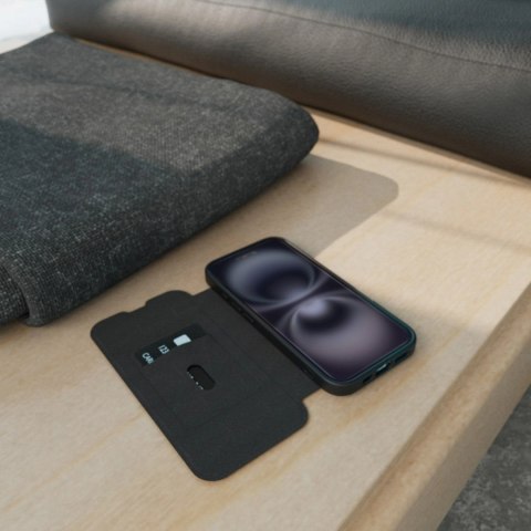 Etui skórzane Puro Book Mag MagSafe z klapką i schowkiem na karty do iPhone 16 - czarne