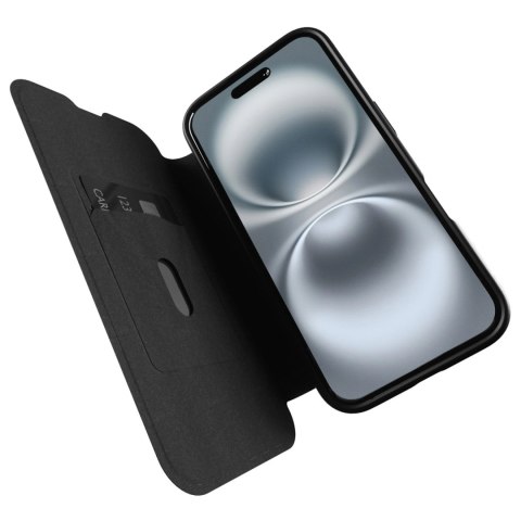 Etui skórzane Puro Book Mag MagSafe z klapką i schowkiem na karty do iPhone 16 - czarne