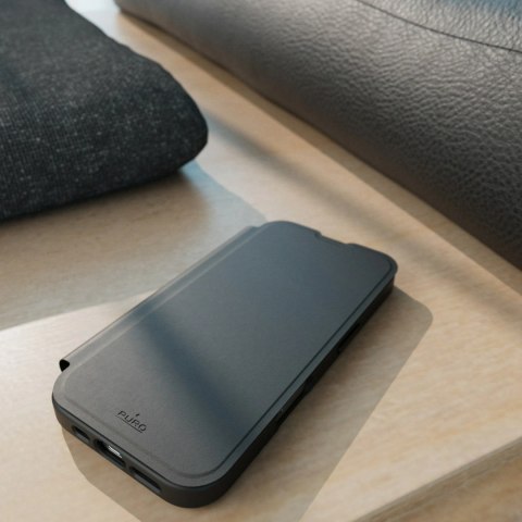 Etui skórzane Puro Book Mag MagSafe z klapką i schowkiem na karty do iPhone 16 - czarne