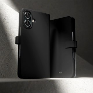 Etui z ekoskóry Puro Wallet Detachable MagSafe 2w1 z klapką i portfelem do iPhone 16 - czarne