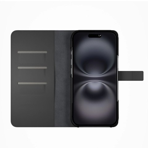 Etui z ekoskóry Puro Wallet Detachable MagSafe 2w1 z klapką i portfelem do iPhone 16 - czarne