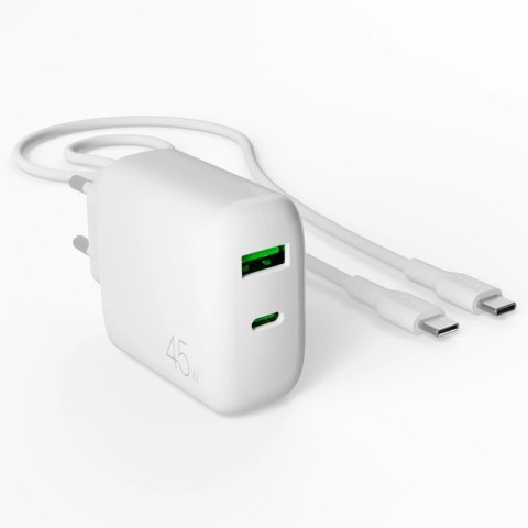 Ładowarka Puro Daily Prolite 45W USB-C USB-A Power Delivery z kablem USB-C - biała