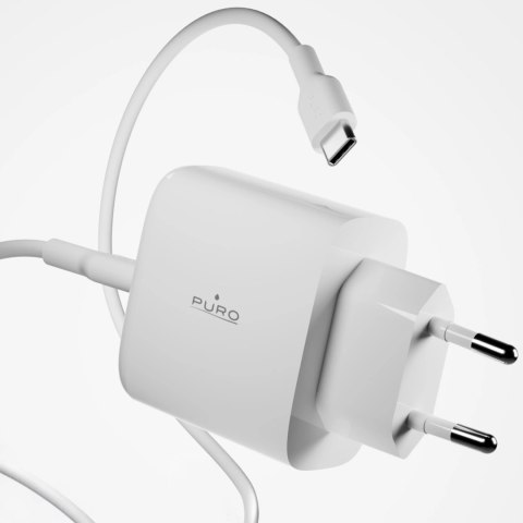 Ładowarka Puro Daily Prolite 45W USB-C USB-A Power Delivery z kablem USB-C - biała