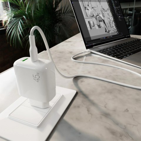 Ładowarka Puro Daily Prolite 45W USB-C USB-A Power Delivery z kablem USB-C - biała