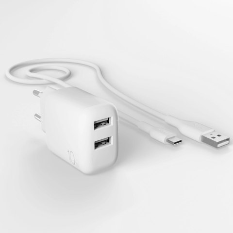 Ładowarka sieciowa Puro PROLITE 10W 2x USB-A + kabel USB-A - USB-C 1.2m - biała