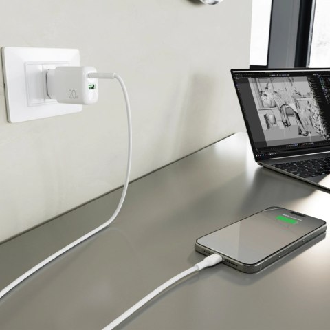 Ładowarka sieciowa Puro PROLITE 20W USB-A / USB-C + kabel USB-C - USB-C 1.2m - biała