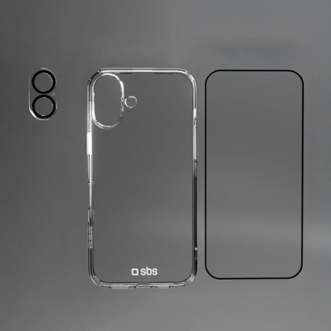 Zestaw SBS z technologią D3O na iPhone 16 - etui + szkło ochronne na ekran i aparat - przezroczyste