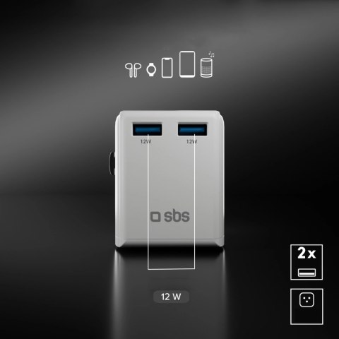 Adapter podróżny SBS uniwersalny - EU 2xUSB-A - biały