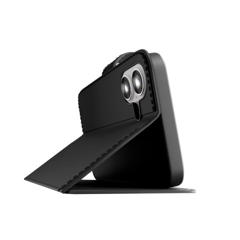 Etui Puro Wallet Stand na iPhone 17 z ekoskóry, z klapką, portfelem i funkcją podstawki - czarne