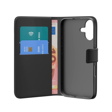 Etui Puro Wallet Stand na iPhone 17 z ekoskóry, z klapką, portfelem i funkcją podstawki - czarne