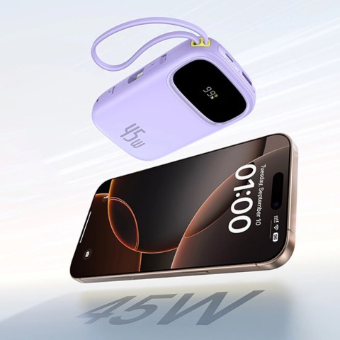 Powerbank Baseus EnerFill FC31 20000mAh 45W z wyświetlaczem z kablami USB-C i Lightning - fioletowy