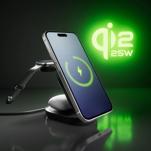 Stacja ładująca SBS Qi2.2 25W indukcyjna 3w1 składana z certyfikatem MFI - czarna