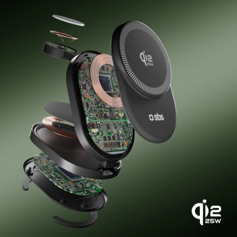 Stacja ładująca SBS Qi2.2 25W indukcyjna 3w1 składana z certyfikatem MFI - czarna