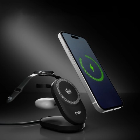 Stacja ładująca SBS Qi2.2 25W indukcyjna 3w1 składana z certyfikatem MFI - czarna