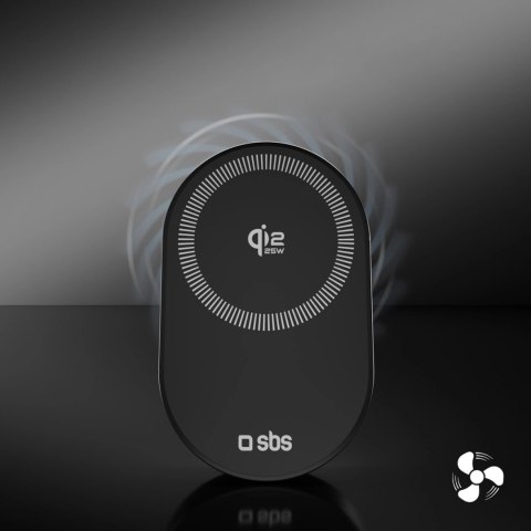 Uchwyt magnetyczny SBS z ładowarką bezprzewodową Qi2.2 25W z chłodzeniem aktywnym - czarny