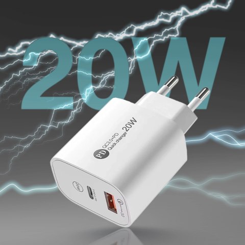Ładowarka sieciowa A6MaxC 20W USB-A USB-C z kablem USB-C - USB-C 1m - biała