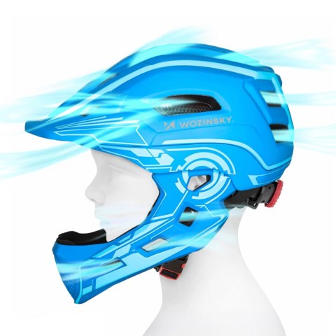 Kask rowerowy fullface dziecięcy Wozinsky z tylną lampką USB S - niebieski