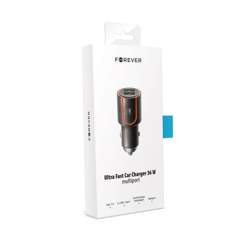 Forever Core ładowarka samochodowa PD+ QC 3.0 2x USB 1x USB-C 2,4A 36W szara Forever Core ładowarka samochodowa PD+ QC 3.0 2x USB 1x USB-C 2,4A 36W szara