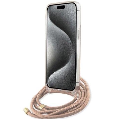 Guess nakładka do iPhone 15 Pro 6,1" GUHCP15LHC4SEP różowa HC CROSSBODY CORD 4G PRINT