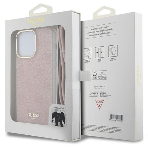 Guess nakładka do iPhone 15 Pro 6,1" GUHCP15LHC4SEP różowa HC CROSSBODY CORD 4G PRINT