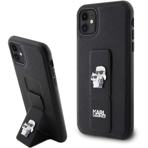 Karl Lagerfeld nakładka do iPhone 11 KLHCN61GSAKCPK czarna HC GRIPSTAND SAFFIANO KC PINS Karl Lagerfeld nakładka do iPhone 11 KLHCN61GSAKCPK czarna HC GRIPSTAND SAFFIANO KC PINS