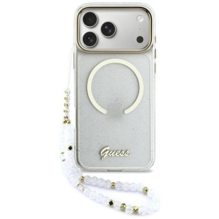 Etui Guess IML Glitters Script Strap MagSafe na iPhone 17 Pro Max - przezroczyste