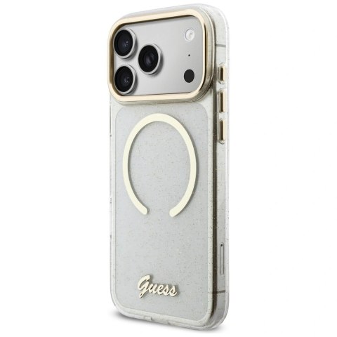 Etui Guess IML Glitters Script Strap MagSafe na iPhone 17 Pro Max - przezroczyste