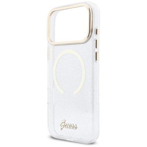 Etui Guess IML Glitters Script Strap MagSafe na iPhone 17 Pro Max - przezroczyste