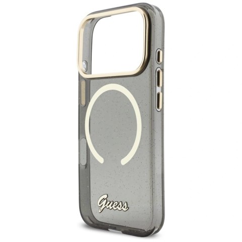 Etui Guess IML Glitters Script Strap MagSafe na iPhone 17 Pro - czarne