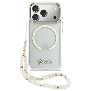 Etui Guess IML Glitters Script Strap MagSafe na iPhone 17 Pro - przezroczyste