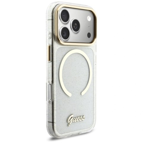 Etui Guess IML Glitters Script Strap MagSafe na iPhone 17 Pro - przezroczyste