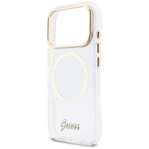 Etui Guess IML Glitters Script Strap MagSafe na iPhone 17 Pro - przezroczyste