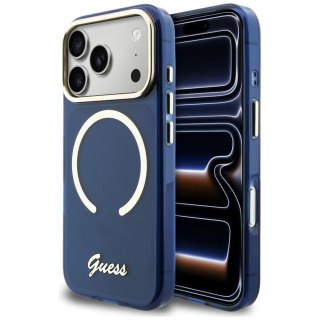 Etui Guess IML Script Metal MagSafe na iPhone 17 Pro Max - niebieskie