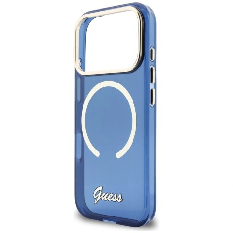 Etui Guess IML Script Metal MagSafe na iPhone 17 Pro Max - niebieskie