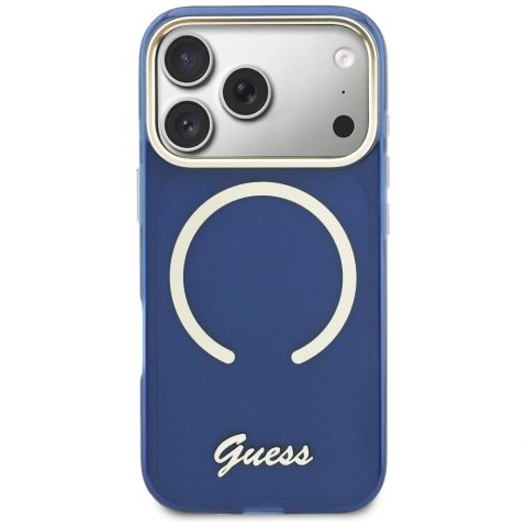 Etui Guess IML Script Metal MagSafe na iPhone 17 Pro - niebieskie