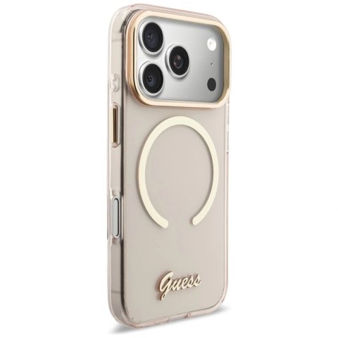 Etui Guess IML Script Metal MagSafe na iPhone 17 Pro - różowe
